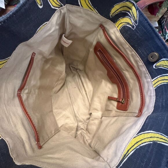 Lucky Brand Key West Dark Denim Blue Tote Bag Banana Print Tassels Purse Handbag - Picture 9 of 12